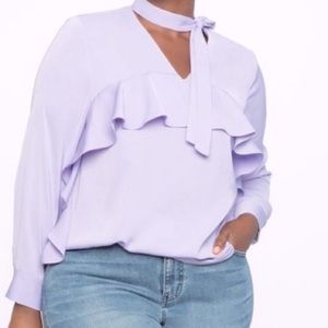 Eloquii NWT Lavender Ruffle and Tie Neck Blouse Long Sleeve Beautiful Plus Size